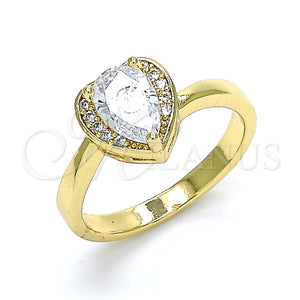 Anillo Multi Piedra 01.210.0130.5.09 Oro Laminado, Diseño de Corazón y Gota, con Blanca Zirconia Cubica, Pulido, Tono Dorado (Size 9)