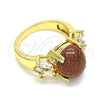 Anillo Multi Piedra 01.210.0131.07 Oro Laminado, con Onix Negro Goldstone Venturina and Blanca Zirconia Cubica, Pulido, Tono Dorado (Size 7)
