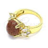 Anillo Multi Piedra 01.210.0131.07 Oro Laminado, con Onix Negro Goldstone Venturina and Blanca Zirconia Cubica, Pulido, Tono Dorado (Size 7)