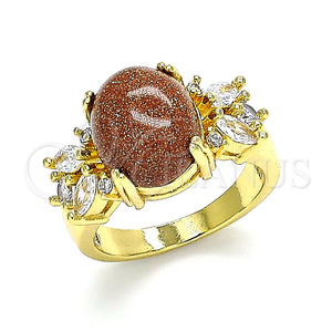 Anillo Multi Piedra 01.210.0131.08 Oro Laminado, con Onix Negro Goldstone Venturina and Blanca Zirconia Cubica, Pulido, Tono Dorado (Size 8)