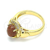 Anillo Multi Piedra 01.210.0132.06 Oro Laminado, Diseño de Corazón y Arco, con Onix Negro Goldstone Venturina and Blanca Zirconia Cubica, Pulido, Tono Dorado (Size 6)