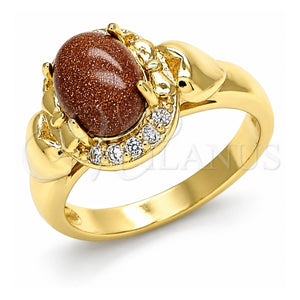 Anillo Multi Piedra 01.210.0132.06 Oro Laminado, Diseño de Corazón y Arco, con Onix Negro Goldstone Venturina and Blanca Zirconia Cubica, Pulido, Tono Dorado (Size 6)