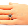 Anillo Multi Piedra 01.210.0132.08 Oro Laminado, Diseño de Corazón y Arco, con Onix Negro Goldstone Venturina and Blanca Zirconia Cubica, Pulido, Tono Dorado (Size 8)