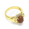Anillo Multi Piedra 01.210.0132.08 Oro Laminado, Diseño de Corazón y Arco, con Onix Negro Goldstone Venturina and Blanca Zirconia Cubica, Pulido, Tono Dorado (Size 8)
