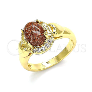 Anillo Multi Piedra 01.210.0132.08 Oro Laminado, Diseño de Corazón y Arco, con Onix Negro Goldstone Venturina and Blanca Zirconia Cubica, Pulido, Tono Dorado (Size 8)