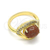 Anillo Multi Piedra 01.210.0133.06 Oro Laminado, Diseño de Ojo Griego, con Onix Negro Goldstone Venturina and Blanca Zirconia Cubica, Pulido, Tono Dorado (Size 6)