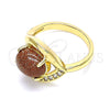 Anillo Multi Piedra 01.210.0133.06 Oro Laminado, Diseño de Ojo Griego, con Onix Negro Goldstone Venturina and Blanca Zirconia Cubica, Pulido, Tono Dorado (Size 6)