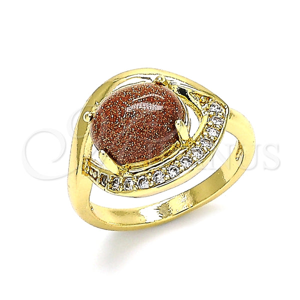 Anillo Multi Piedra 01.210.0133.06 Oro Laminado, Diseño de Ojo Griego, con Onix Negro Goldstone Venturina and Blanca Zirconia Cubica, Pulido, Tono Dorado (Size 6)