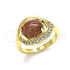 Anillo Multi Piedra 01.210.0133.06 Oro Laminado, Diseño de Ojo Griego, con Onix Negro Goldstone Venturina and Blanca Zirconia Cubica, Pulido, Tono Dorado (Size 6)