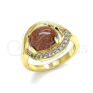 Anillo Multi Piedra 01.210.0133.07 Oro Laminado, Diseño de Ojo Griego, con Onix Negro Goldstone Venturina and Blanca Zirconia Cubica, Pulido, Tono Dorado (Size 7)