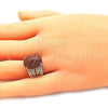 Anillo Multi Piedra 01.210.0134.06 Oro Laminado, Diseño de Llave Griega, con Onix Negro Goldstone Venturina and Blanca Zirconia Cubica, Pulido, Tono Dorado (Size 6)