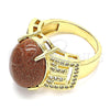 Anillo Multi Piedra 01.210.0134.06 Oro Laminado, Diseño de Llave Griega, con Onix Negro Goldstone Venturina and Blanca Zirconia Cubica, Pulido, Tono Dorado (Size 6)