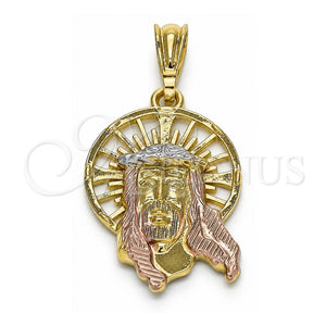 Dije Religioso 05.351.0169 Oro Laminado, Diseño de Jesus, Pulido, Tres Tonos
