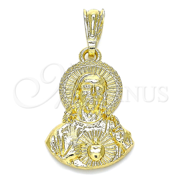 Dije Religioso 05.351.0138.1 Oro Laminado, Diseño de Sagrado Corazon de Jesus, Pulido, Tono Dorado
