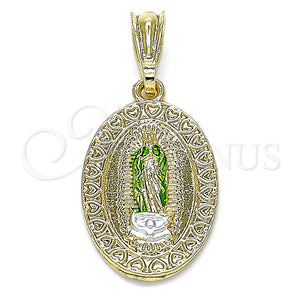 Dije Religioso 05.351.0171 Oro Laminado, Diseño de Guadalupe y Corazón, Pulido, Tres Tonos