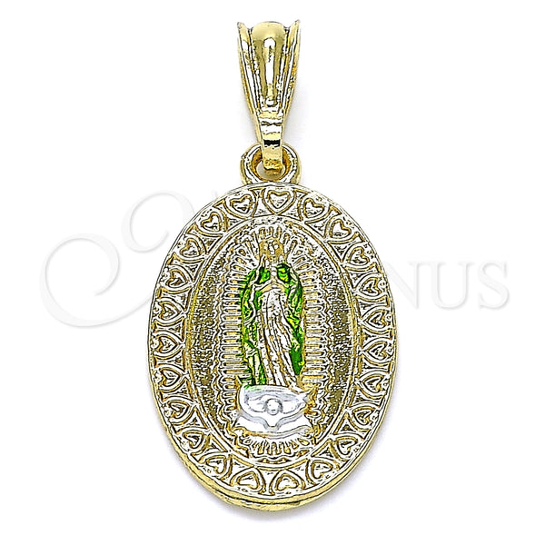 Dije Religioso 05.351.0171 Oro Laminado, Diseño de Guadalupe y Corazón, Pulido, Tres Tonos