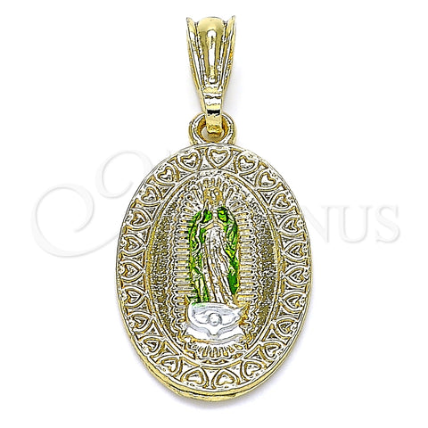 Dije Religioso 05.351.0171 Oro Laminado, Diseño de Guadalupe y Corazón, Pulido, Tres Tonos