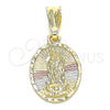 Dije Religioso 05.351.0172 Oro Laminado, Diseño de Guadalupe, Pulido, Tres Tonos