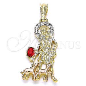 Dije Religioso 05.351.0173 Oro Laminado, Diseño de San Lazaro, con Granate and Blanca Cristal, Pulido, Tres Tonos