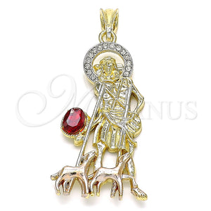 Dije Religioso 05.351.0174 Oro Laminado, Diseño de San Lazaro, con Granate and Blanca Cristal, Pulido, Tres Tonos
