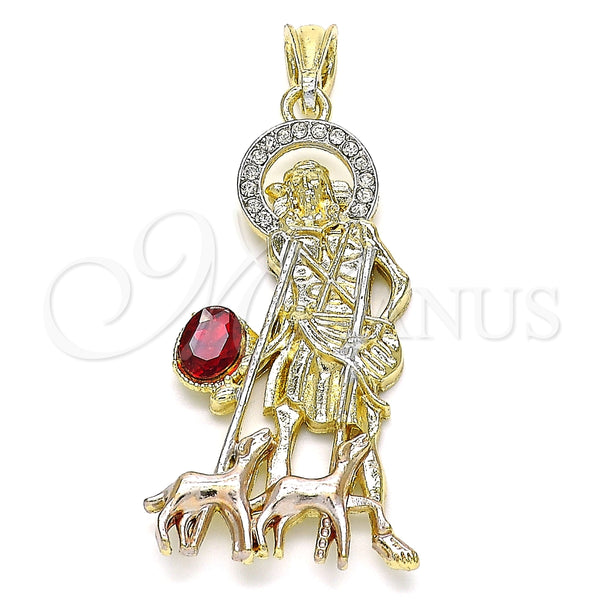 Dije Religioso 05.351.0174 Oro Laminado, Diseño de San Lazaro, con Granate and Blanca Cristal, Pulido, Tres Tonos