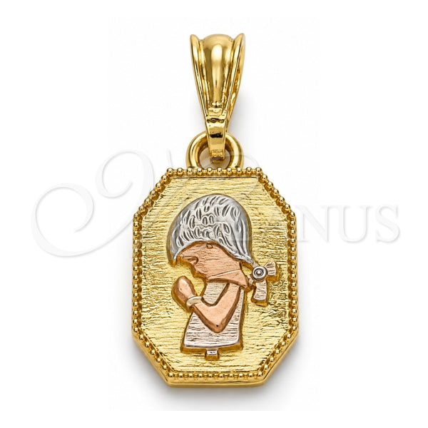 Dije Elegante 05.351.0175 Oro Laminado, Diseño de Niñita Pequeña, Pulido, Tres Tonos