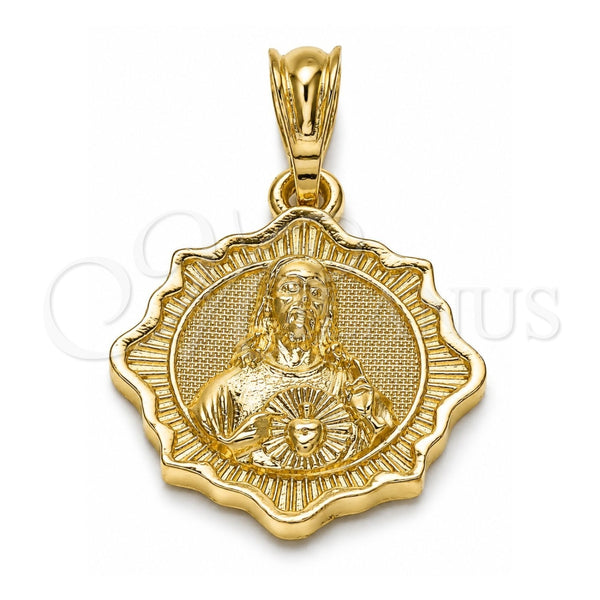 Dije Religioso 05.351.0177 Oro Laminado, Diseño de Sagrado Corazon de Jesus, Pulido, Tono Dorado