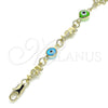 Pulsera Elegante 03.351.0128.08 Oro Laminado, Diseño de Elefante y Ojo Griego, Resinado Multicolor, Tono Dorado (07 MM Thickness, 8 Inches Length)