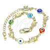 Pulsera Elegante 03.351.0128.08 Oro Laminado, Diseño de Elefante y Ojo Griego, Resinado Multicolor, Tono Dorado (07 MM Thickness, 8 Inches Length)