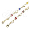 Pulsera Elegante 03.351.0128.08 Oro Laminado, Diseño de Elefante y Ojo Griego, Resinado Multicolor, Tono Dorado (07 MM Thickness, 8 Inches Length)