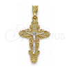 Dije Religioso 05.351.0161.1 Oro Laminado, Diseño de Crucifijo, Pulido, Tres Tonos