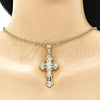 Dije Religioso 05.351.0026.1 Oro Laminado, Diseño de Crucifijo, con Cristal Blanca, Pulido, Tres Tonos