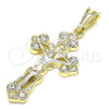 Dije Religioso 05.351.0026.1 Oro Laminado, Diseño de Crucifijo, con Cristal Blanca, Pulido, Tres Tonos