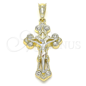 Dije Religioso 05.351.0026.1 Oro Laminado, Diseño de Crucifijo, con Blanca Cristal, Pulido, Tres Tonos