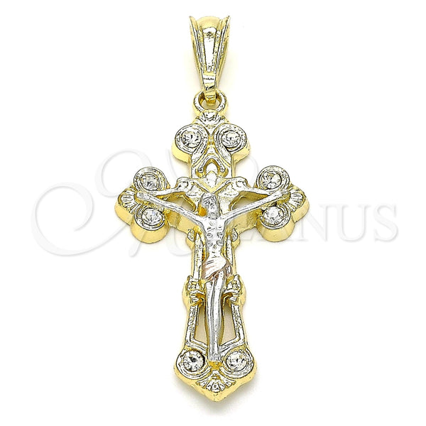 Dije Religioso 05.351.0026.1 Oro Laminado, Diseño de Crucifijo, con Blanca Cristal, Pulido, Tres Tonos