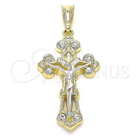 Dije Religioso 05.351.0026.1 Oro Laminado, Diseño de Crucifijo, con Blanca Cristal, Pulido, Tres Tonos