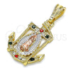 Dije Religioso 05.351.0056.2 Oro Laminado, Diseño de Guadalupe y Ancla, con Cristal Multicolor, Pulido, Tres Tonos