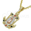 Dije Religioso 05.351.0056.2 Oro Laminado, Diseño de Guadalupe y Ancla, con Cristal Multicolor, Pulido, Tres Tonos