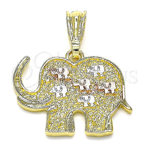 Dije Elegante 05.351.0185 Oro Laminado, Diseño de Elefante, Pulido, Tres Tonos
