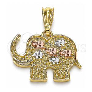 Dije Elegante 05.351.0185 Oro Laminado, Diseño de Elefante, Pulido, Tres Tonos