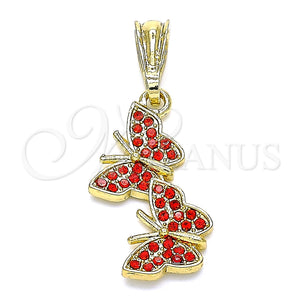 Dije Elegante 05.351.0187 Oro Laminado, Diseño de Mariposa, con Granate Cristal, Pulido, Tono Dorado
