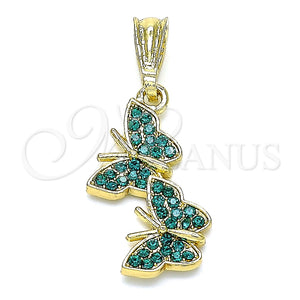 Dije Elegante 05.351.0187.2 Oro Laminado, Diseño de Mariposa, con Blue Zircon Cristal, Pulido, Tono Dorado