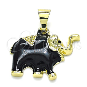 Dije Elegante 05.253.0118 Oro Laminado, Diseño de Elefante, Esmaltado Negro, Tono Dorado