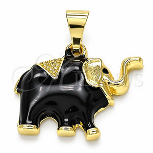 Dije Elegante 05.253.0118 Oro Laminado, Diseño de Elefante, Esmaltado Negro, Tono Dorado
