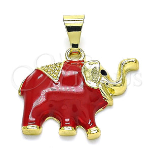 Dije Elegante 05.253.0118.1 Oro Laminado, Diseño de Elefante, Esmaltado Rojo, Tono Dorado