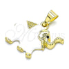 Dije Elegante 05.253.0118.2 Oro Laminado, Diseño de Elefante, Esmaltado Blanco, Tono Dorado