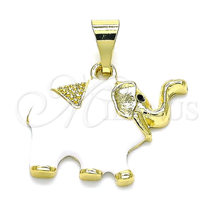 Dije Elegante 05.253.0118.2 Oro Laminado, Diseño de Elefante, Esmaltado Blanco, Tono Dorado