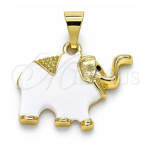 Dije Elegante 05.253.0118.2 Oro Laminado, Diseño de Elefante, Esmaltado Blanco, Tono Dorado