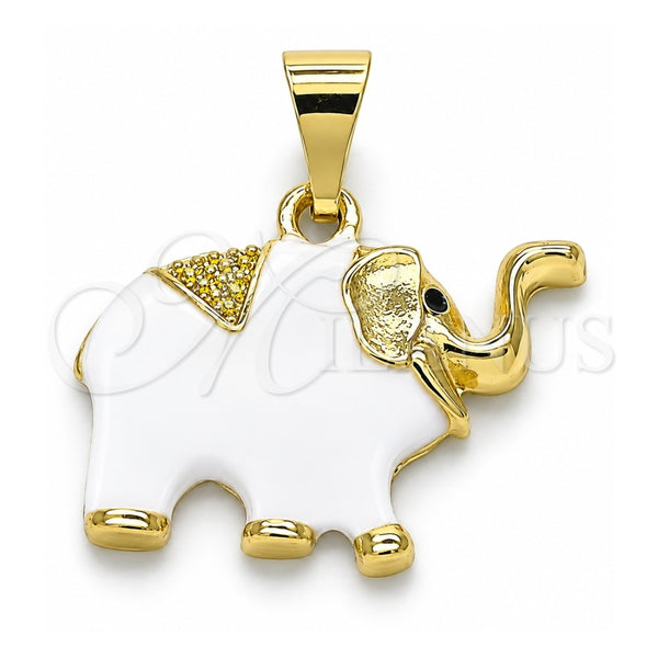 Dije Elegante 05.253.0118.2 Oro Laminado, Diseño de Elefante, Esmaltado Blanco, Tono Dorado