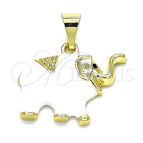 Dije Elegante 05.253.0118.2 Oro Laminado, Diseño de Elefante, Esmaltado Blanco, Tono Dorado